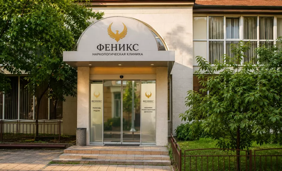 Вход в наркологическую клинику «Феникс» в Черноголовке